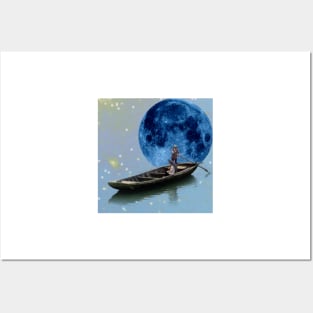 Blue Moon at lake Posters and Art